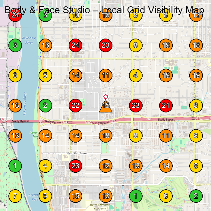 Body & Face Studio Massage Spa GeoGrid ranking map for Tulsa OK